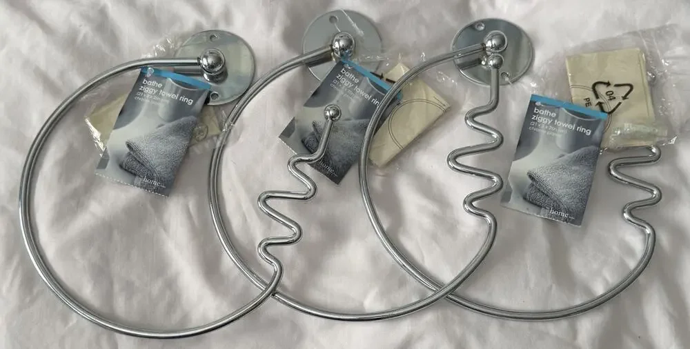 Lot/3 Chrome-Plated Wall-Mounted The Home Store Bathe Ziggy Hand Towel Ring